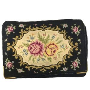 Vintage Floral Petit Point Embroidery Evening Fold-over Wallet Purse